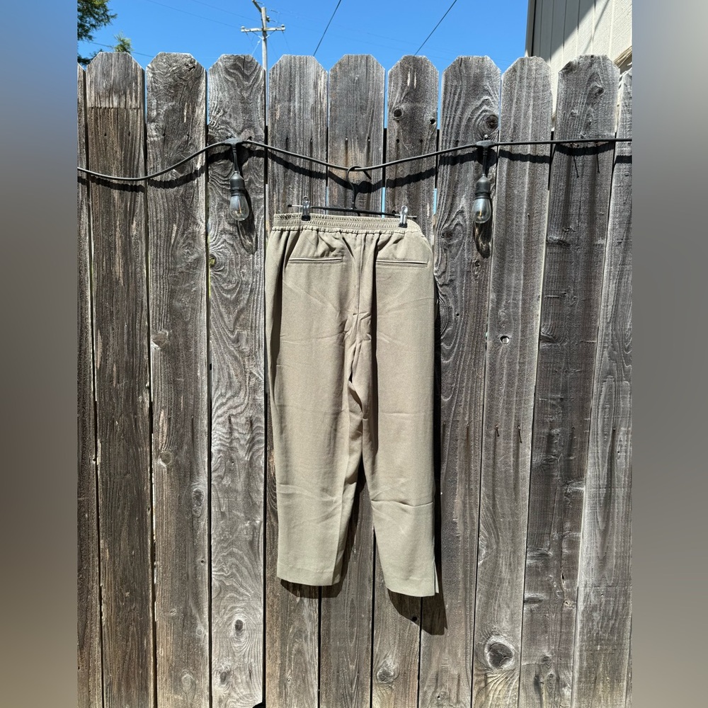 Anthropologie The Essential Pull-On Trouser Olive Green Slim Fit Elastic Waist L - Picture 4 of 10